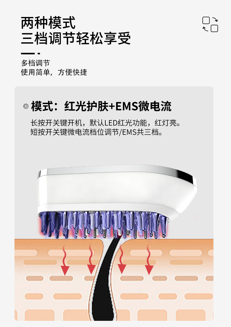 导液梳,按摩梳,EMS微电流,激光梳